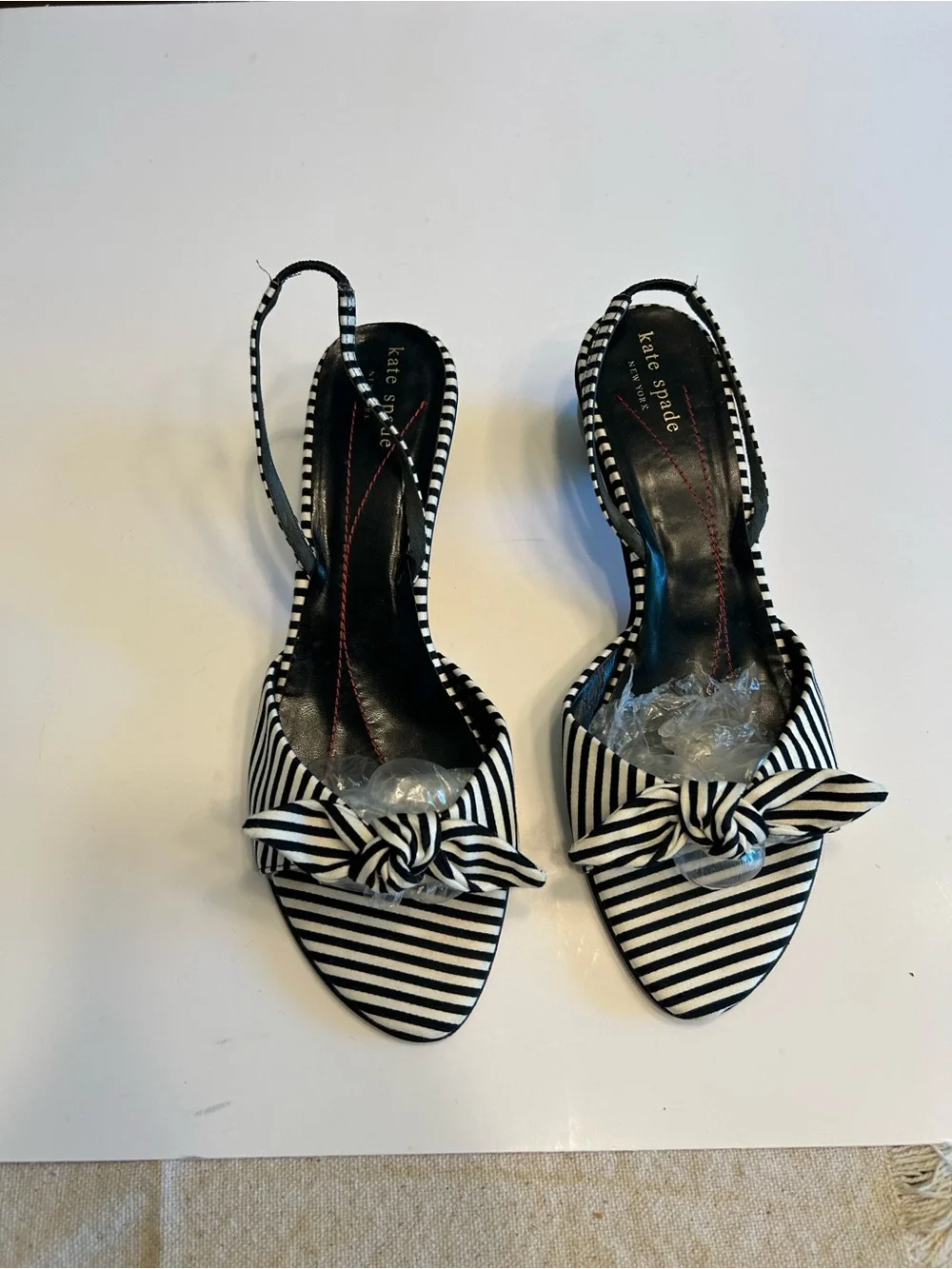 kate spade Black and White Striped Knot Slingback Heel